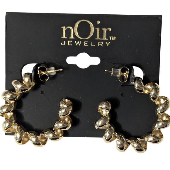 Gold Tone Twisted Hoop Earrings by nOir - Picture 1 of 3